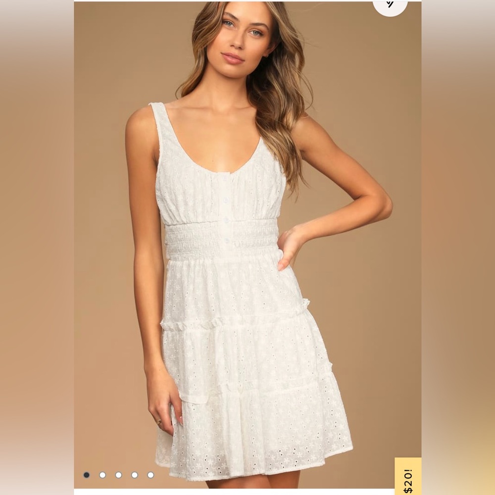 Lulus Taking it easy white eyelet tie back tiered mini dress NWT size XS